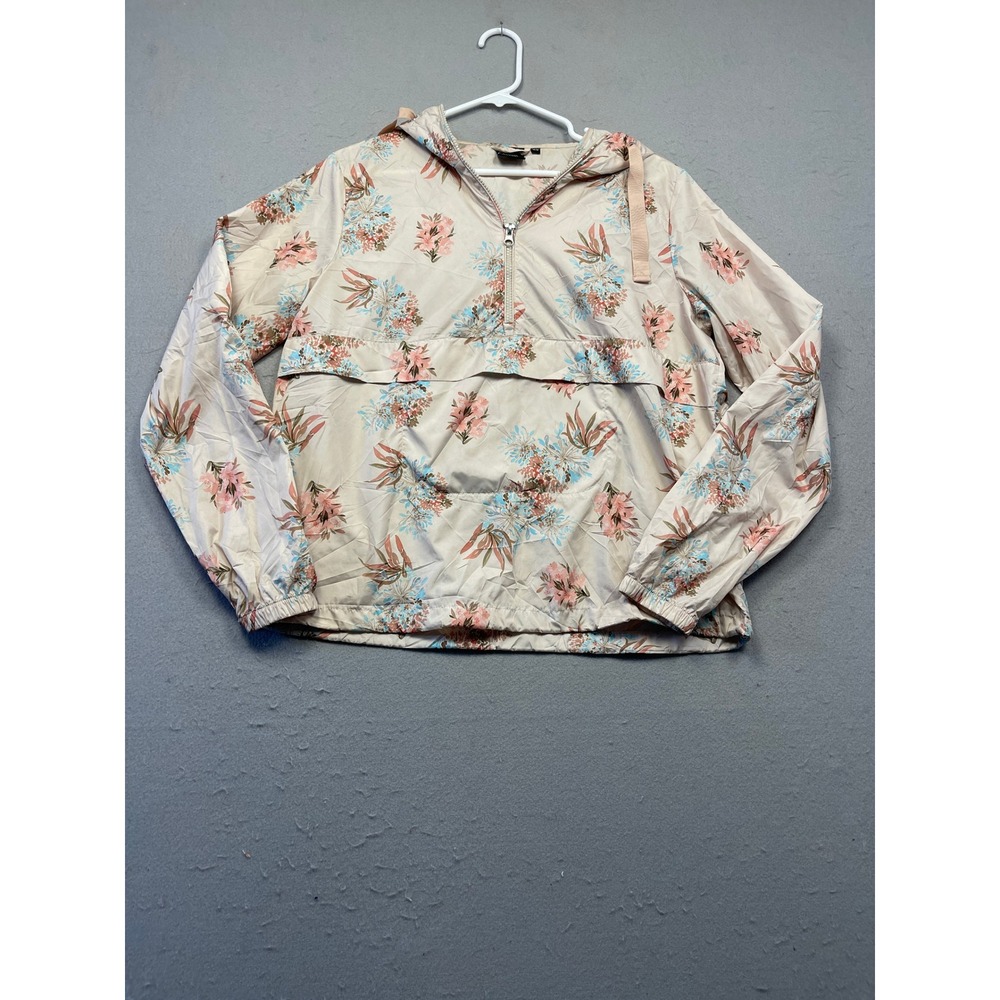 George Anorak Windbreaker Jacket Polyester Floral Tan Medium Womens